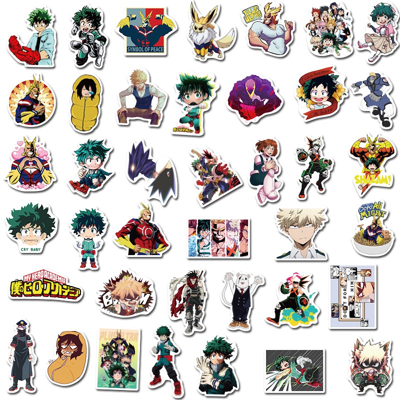 Bộ 50 miếng sticker My Hero Academia kháng nước trang trí ván trượt/ván trượt tuyết/máy tính kiểu graffiti cổ điển