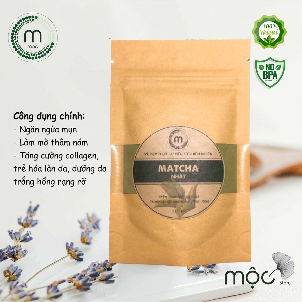 Bột Trà Xanh Matcha Nhật Bản đắp mặt nạ dưỡng da trắng hồng loại bỏ mụn nguyên chất từ thiên nhiên gói 30g MỘC