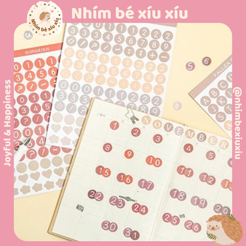 Sticker chữ cái - số đếm tone màu morandi trang trí sổ tay nhimbexiuxiu VT88