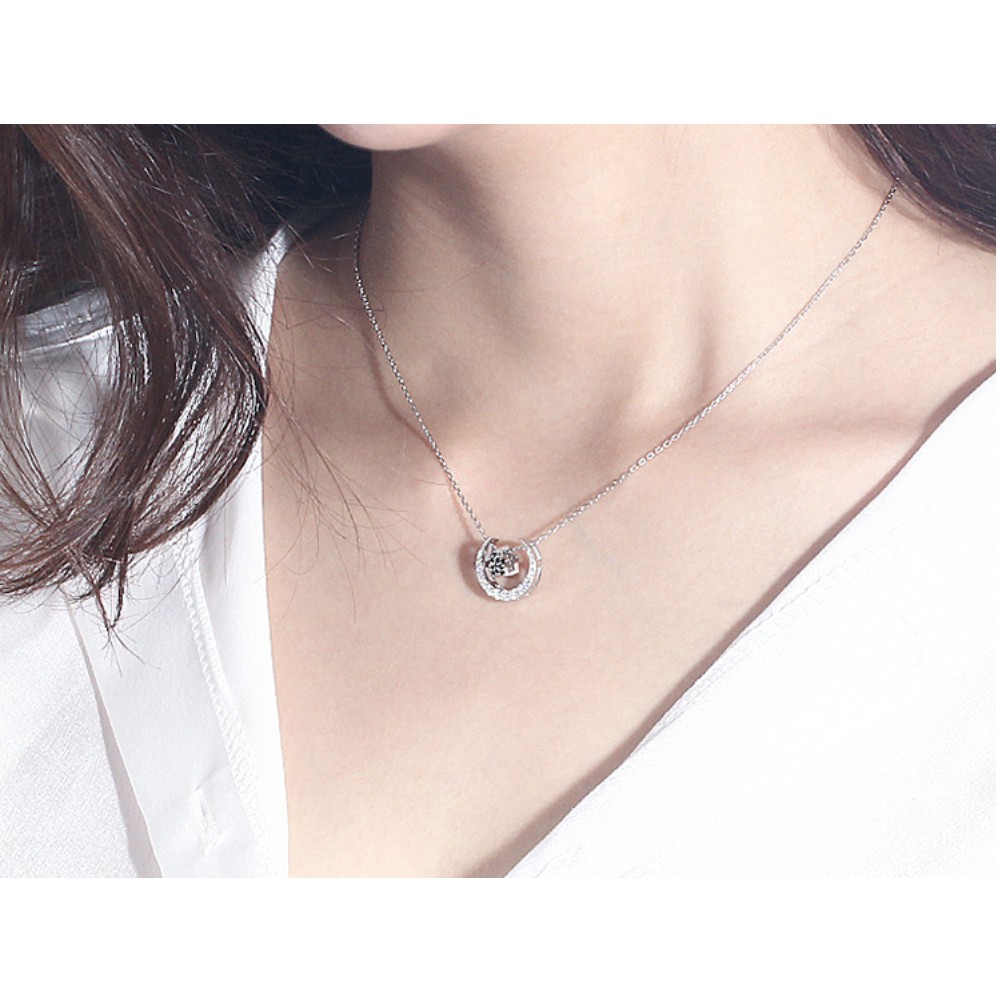 Dây chuyền bạc S925 - Mẫu mặt trăng khuyết lồng ngôi sao gắn đá