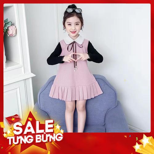 (T042) VÁY LEN BÉ GÁI DÀI TAY DÁNG SUÔNG -Hàng nhập khẩu