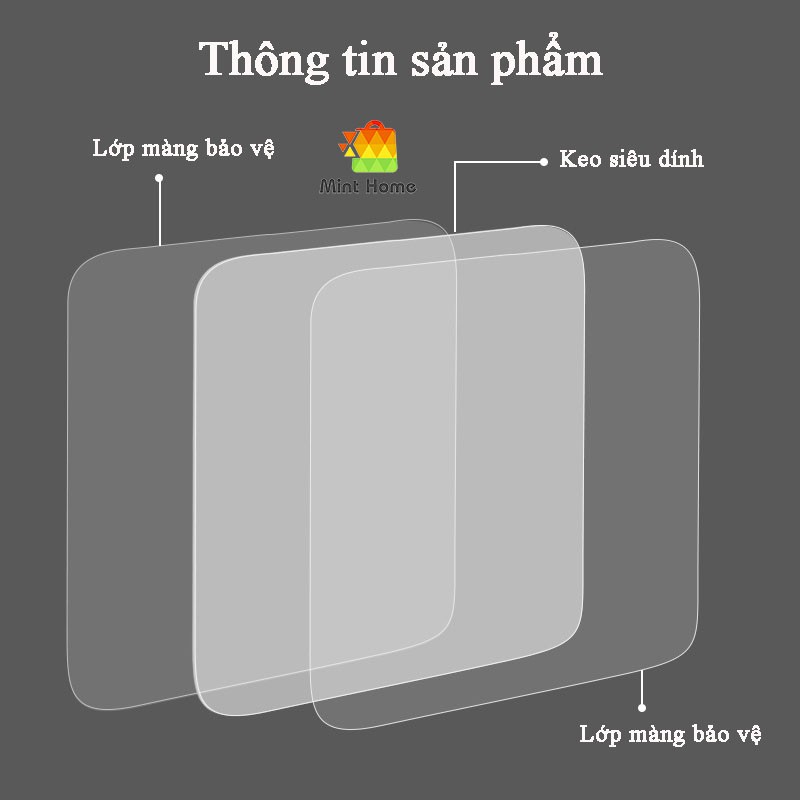 Miếng dán tường băng keo 2 mặt thay thế móc giá kệ treo để đồ, chổi, tranh, kính, cây lau nhà thông minh đa năng nhà tắm