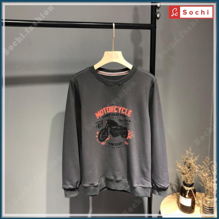 Áo thu đông cổ tròn, áo sweater tay dài mềm mịn vừa người in Motocycle mã SW.620
