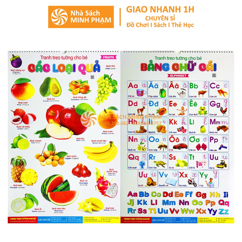 Sách - Bộ tranh treo tường song ngữ Anh Việt 14 chủ đề cho bé
