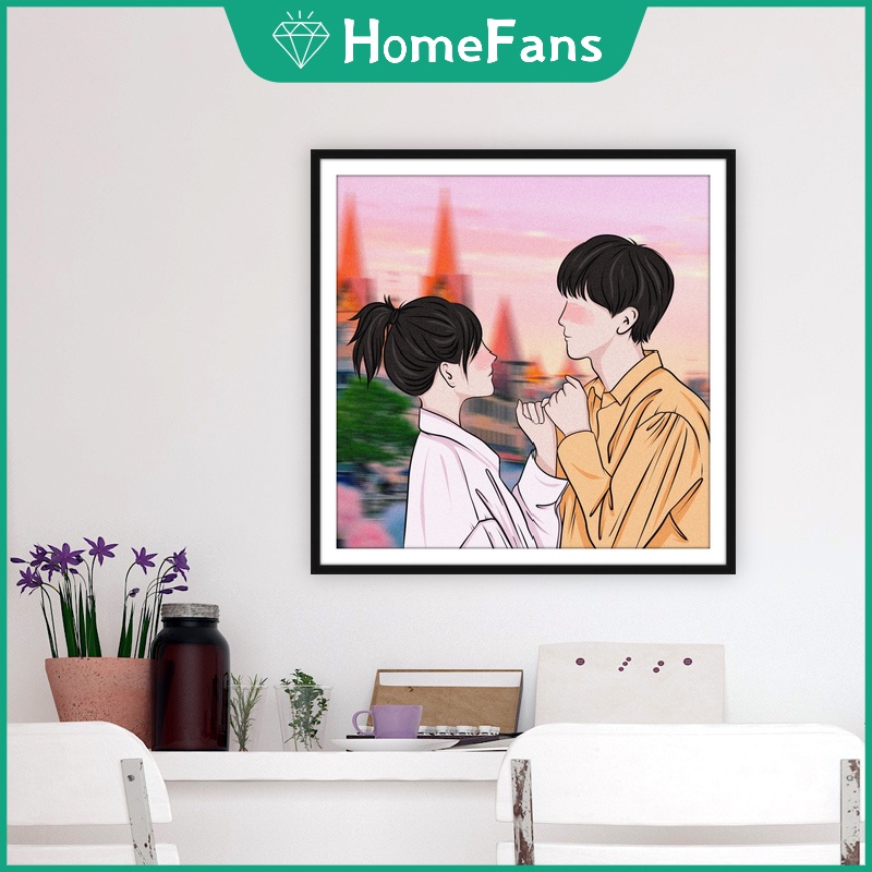 Bộ Tranh Đính Đá 5D Tự Làm 30x30cm / 40x40cm / 50x50cm Hình Cặp Đôi Trang Trí Nhà Cửa