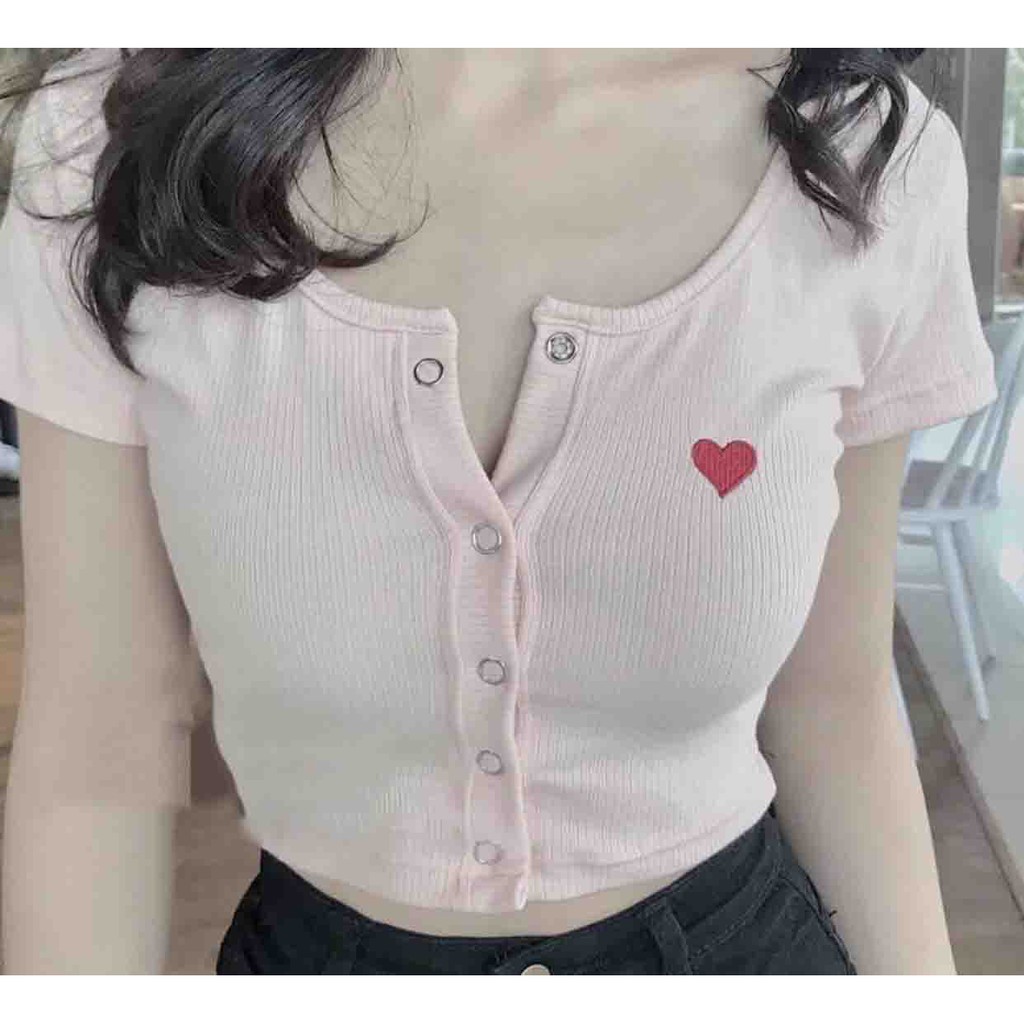 Áo croptop nút thêu trái tim xinh N12061