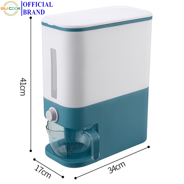 Thùng Đựng Gạo Thông Minh 12Kg BUCOOK - Thùng Đựng Gạo Chống Ẩm Mốc, Côn Trùng Có Kèm Cốc Đong Vo Gạo