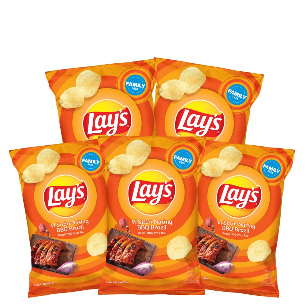 Combo 5 Bịch  Snack Lay's Bịch 150G Vị Sườn Nướng BBQ Brazil