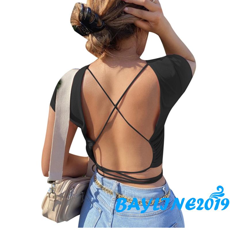 Áo lửng hai dây hở lưng màu trơn quyến rũ cho nữ