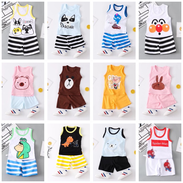 Bộ đồ ba lỗ xuất Hàn cho bé 10-33kg cotton 100%. , bộ đồ sát nách