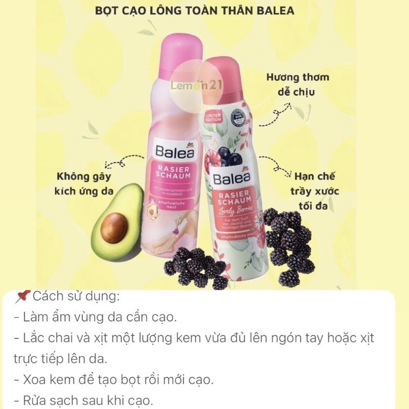 Bọt tẩy lông Balea, gel tẩy lông Balea Đức