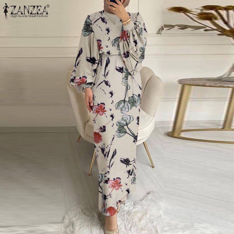 Đầm maxi Zanzea tay dài in họa tiết phong cách retro thời trang cho nữ