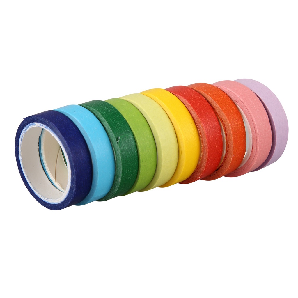 Set 10 Cuộn Băng Dính Washi Tape Màu Cầu Vồng Trang Trí Diy
