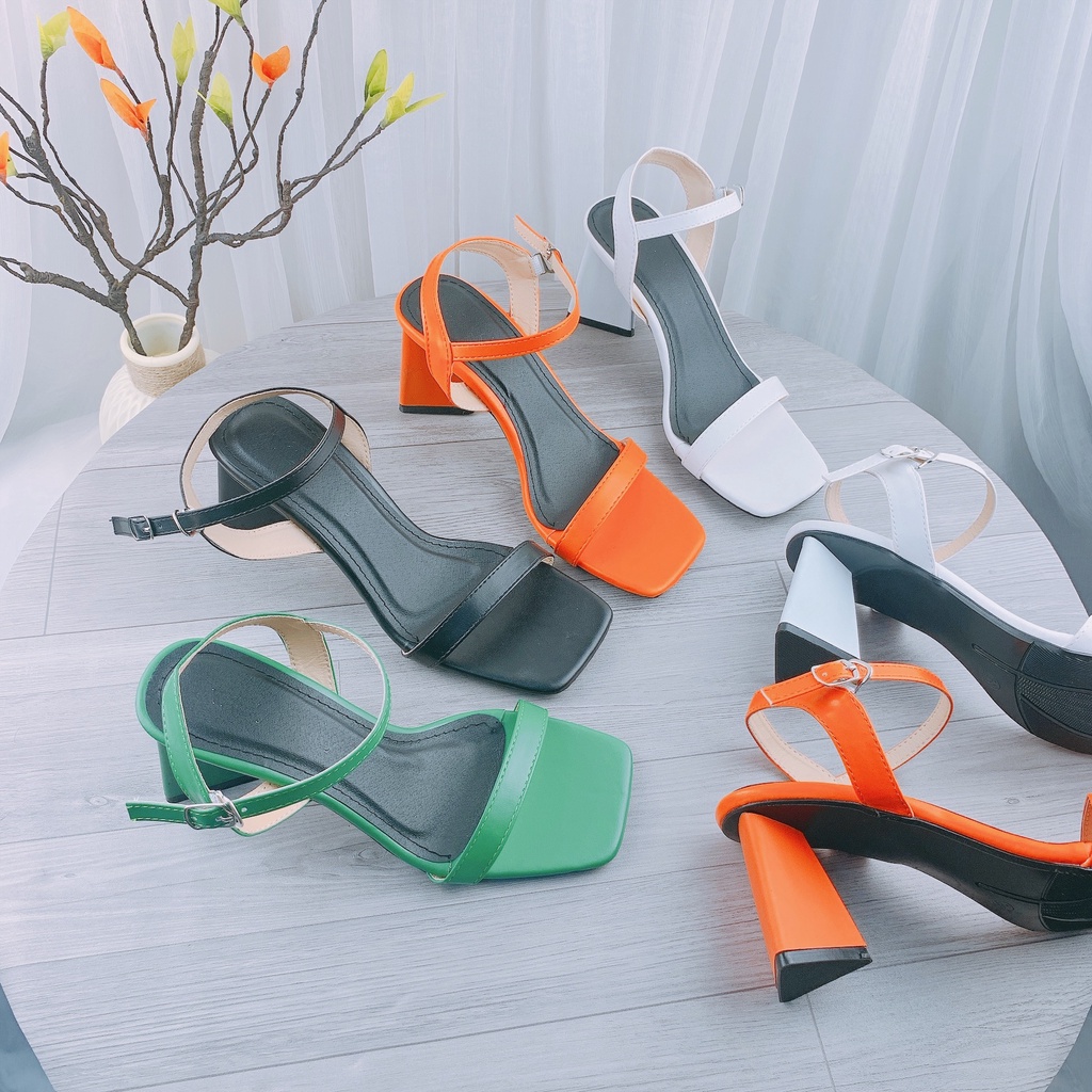 Sandal giày cao gót phối màu gót tam giác hot nhất cao 8cm - C76