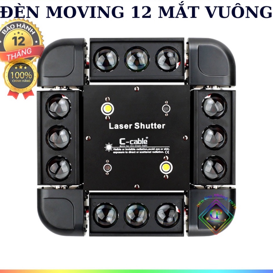 Đèn Laser Moving 12 Mắt Vuông Với Thiết Kế Ma Trận Chạy 3 Chức Năng Cho Hiệu Ứng Đa Dạng Dùng Cho, Sân Khấu, Quán Bar...