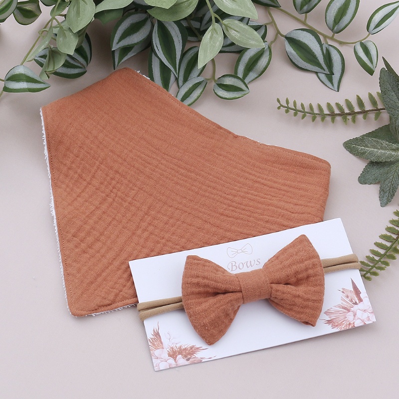 Khăn Quấn Đầu Bằng Vải Cotton Mềm Màu Trơn Đính Nơ Hình Tam Giác Cho Bé Sơ Sinh