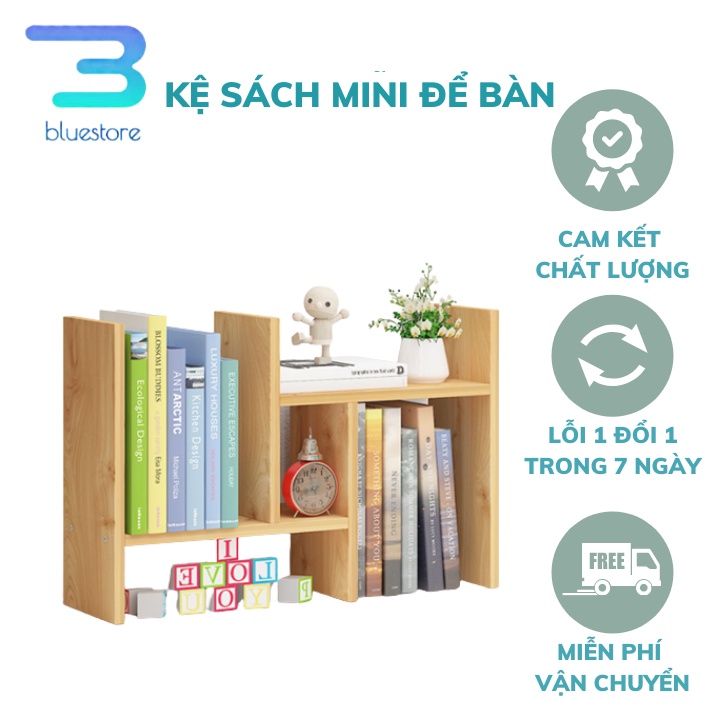 Kệ Sách Gỗ Để Bàn Làm Việc BLUE STORE - Kệ Sách Gỗ Mini - Kích Thước 54cm x 20cm x 35 - Bảo Hành 6 Tháng