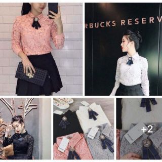 SALE 50% - Áo sơmi ren hoa dài tay tặng phụ kiện nơ đá