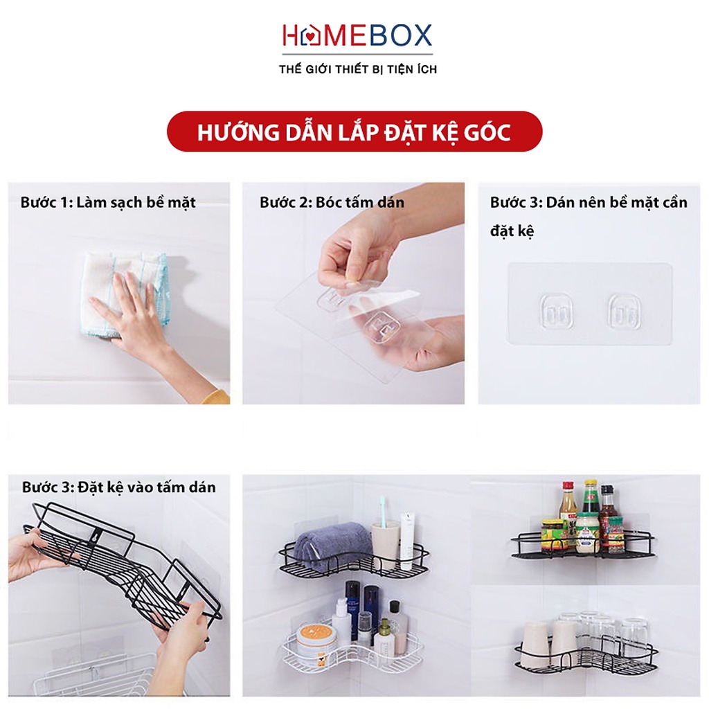 Kệ Góc Nhà Tắm Hình Chữ Nhật Có Sơn Tĩnh Điện, Kệ Nhà Tắm, Nhà Bếp Dán Tường Siêu Dính Tặng Kèm Tấm Dán