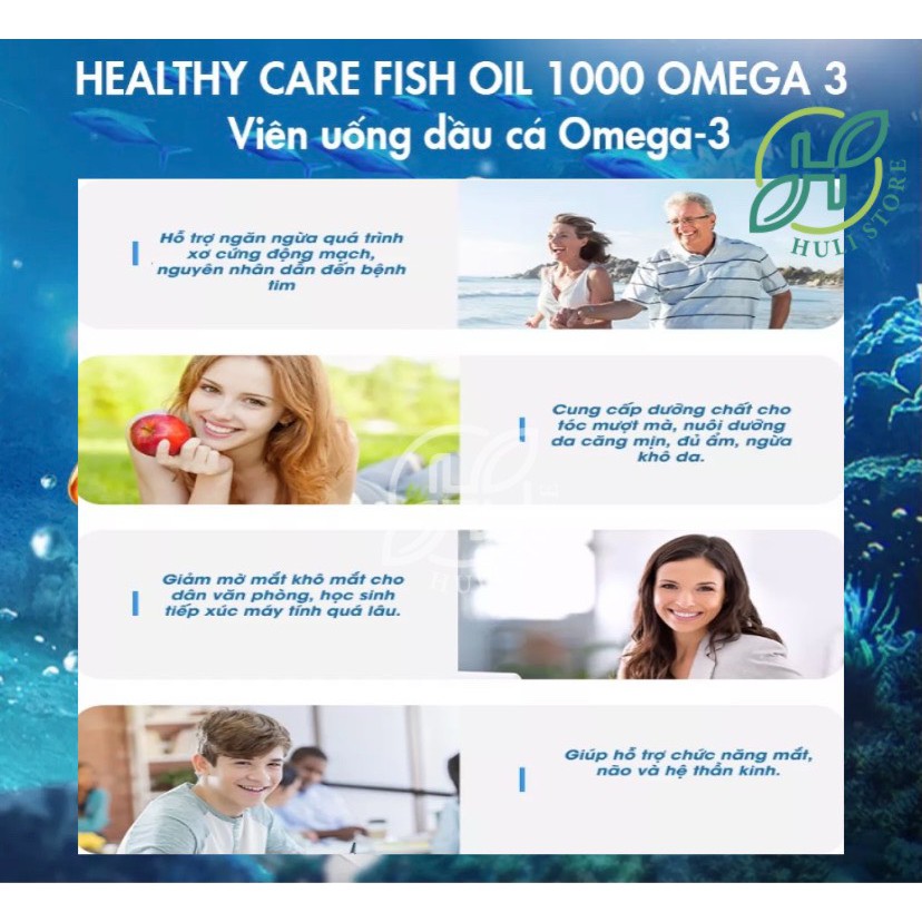 Dầu cá không mùi Omega 3 Healthy Care Fish Oil 1000mg