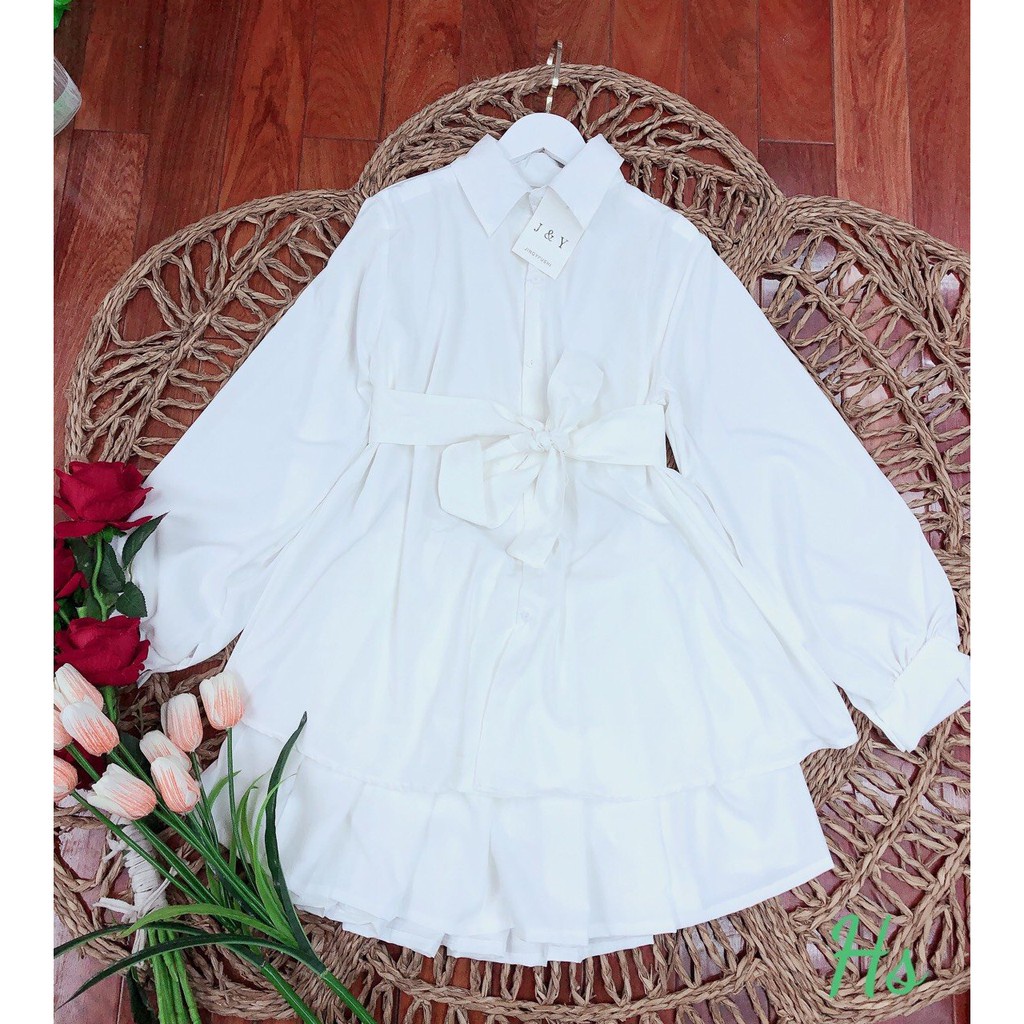 Set Váy Sơ Mi Trắng Kèm Đai Buộc Chất Liệu Đũi Mềm Mại Mã 044 Daisy Boutique