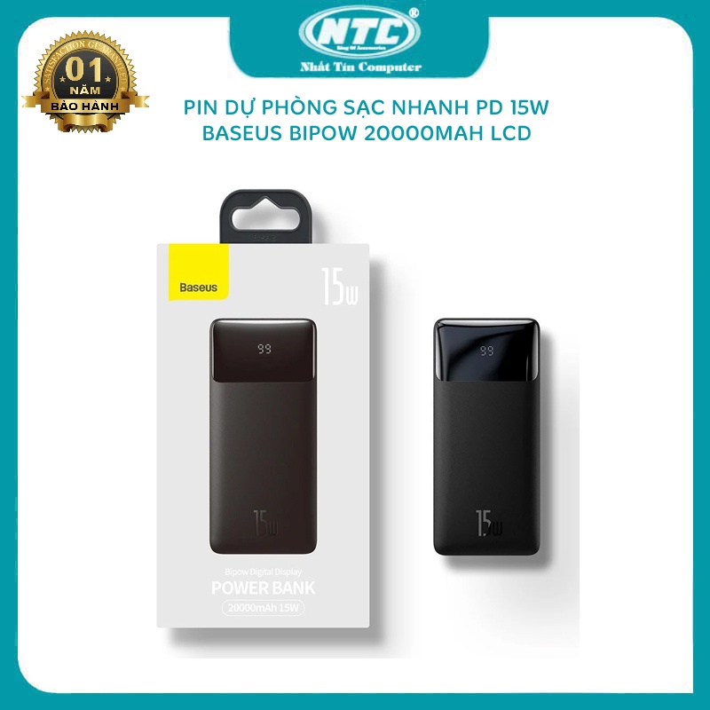 Pin dự phòng sạc nhanh Baseus PPBD20 Bipow 20000mAh 15W LCD hỗ trợ Power Delivery