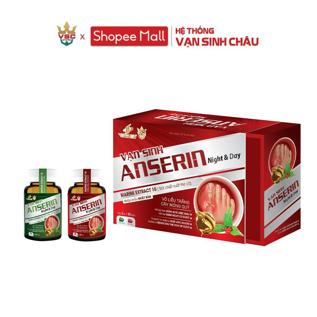 Viên uống hỗ trợ gout Vasih P&B Anserin Night & Day hộp 2 lọ x30 viên