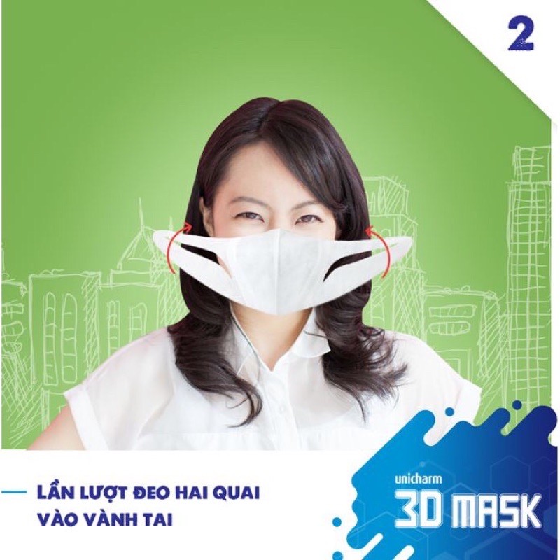 Khẩu trang ngăn vi khuẩn Unicharm 3D Mask Virus Block size M gói 5 miếng