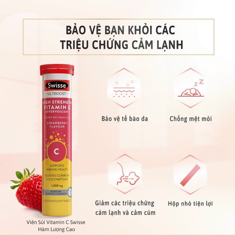 Viên sủi vitamin c 1000mg hàm lượng cao - swisse sigh strength vitamin C effervescent 1000mg hộp 3 tuýp x 20 viên úc