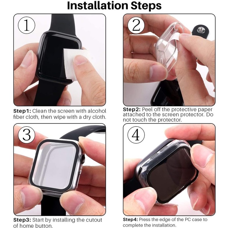 Ốp Bảo Vệ Mặt Đồng Hồ+Kính Cường Lực Cho Apple Watch 45mm 41mm 44mm 40mm 42 38mm Iwatch 7 6 5 SE 4 3