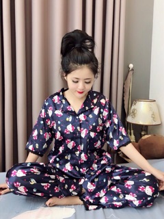 ĐỒ BỘ PHI BÓNG LỤA TAY LỬNG QUẦN DÀI