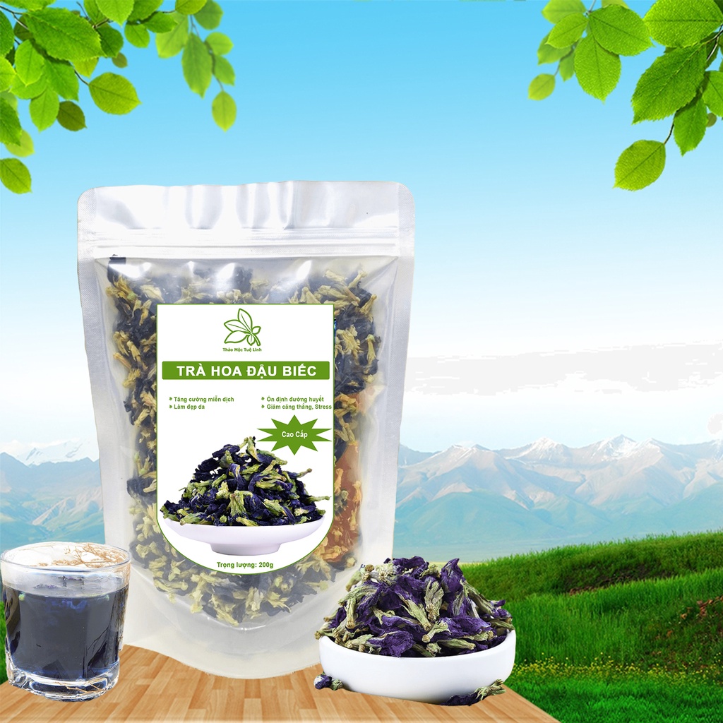 Trà Hoa Đậu Biếc ❤️Freeship❤️ 200gr Sấy Khô Nguyên Bông làm đẹp da giảm căng thẳng stress