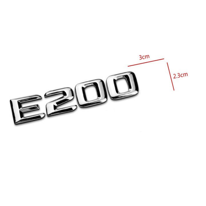 Tem, decal chữ E200 và E300 bằng Inox dán đuôi xe ô tô Mercedess