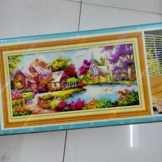 Tranh đính đá Ngôi nhà hạnh phúc đính gần kín kt 158*76cm(hình thật)