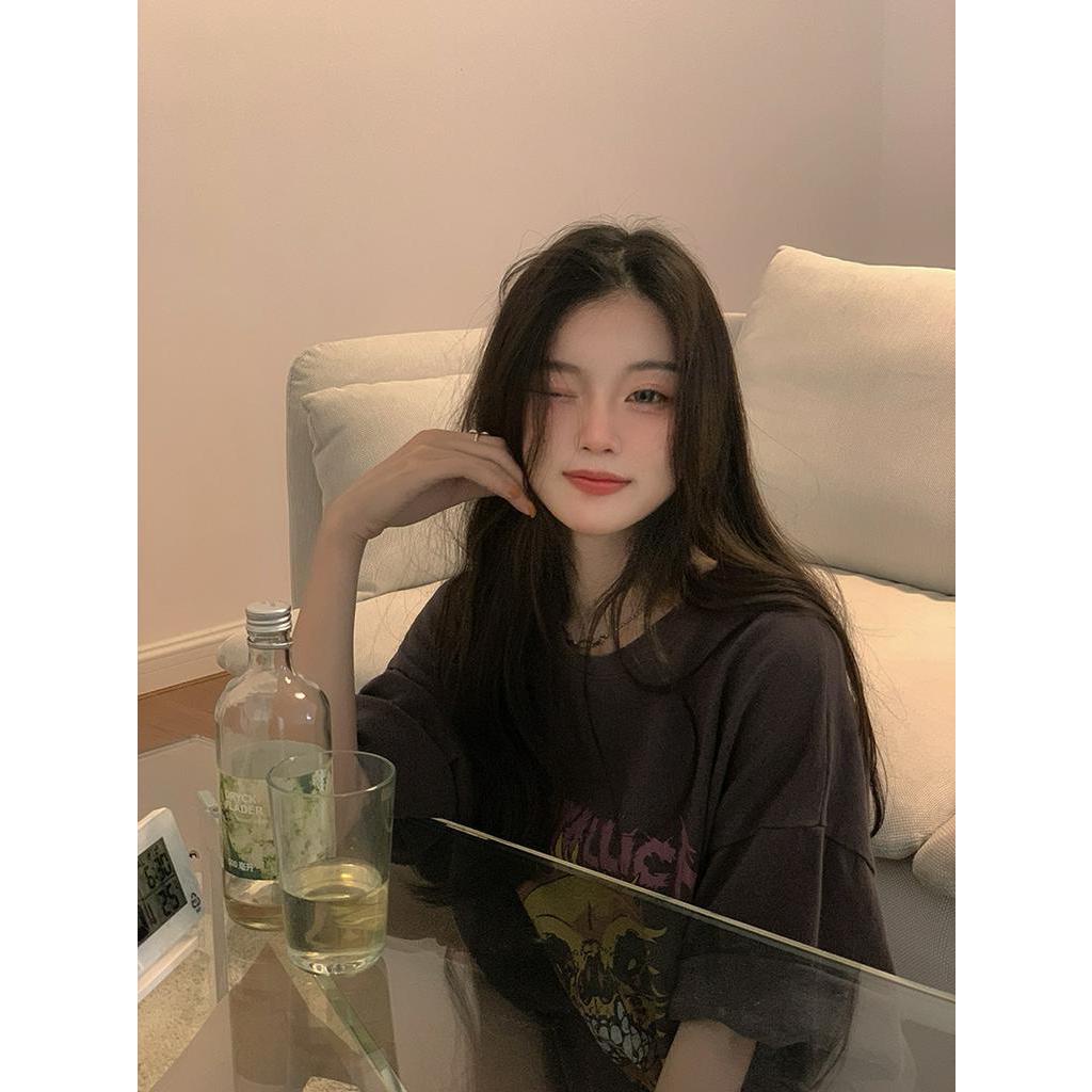 Áo thun cổ tròn in họa tiết phong cách Hàn Quốc sành điệu