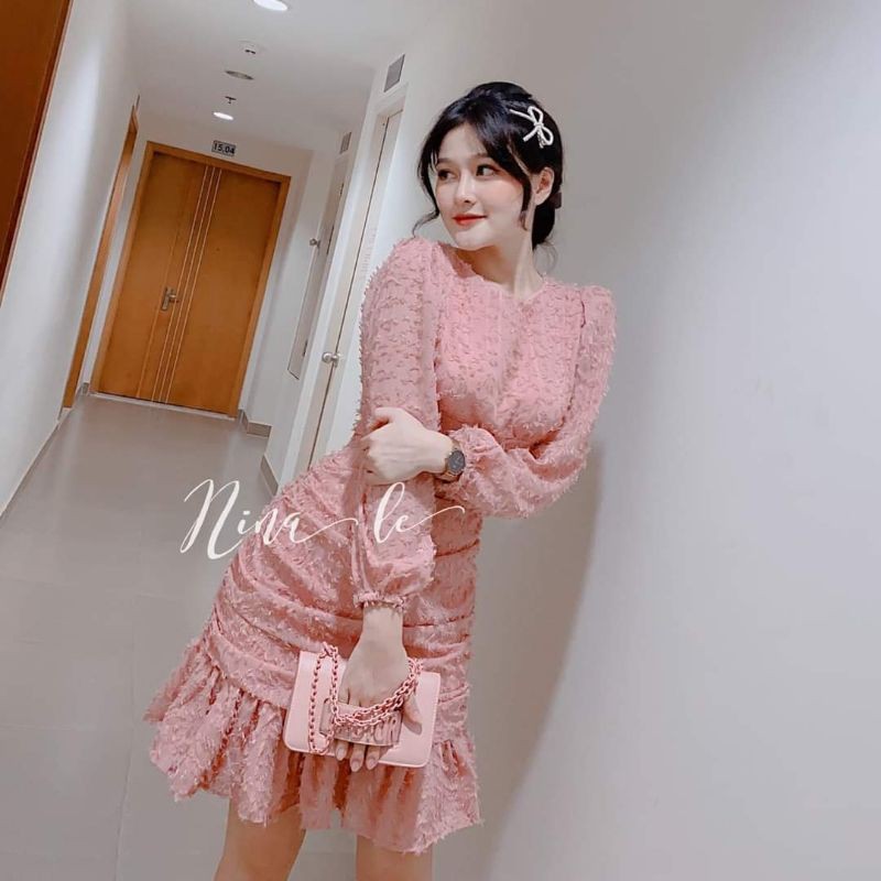 Váy hồng dự tiệc midi bo eo đuôi cá siêu xinh thảo xinh shop