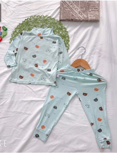 [Hàng loại 1] Bộ thun lạnh peekaboo dài tay cổ 3 phân in gấu brown mini