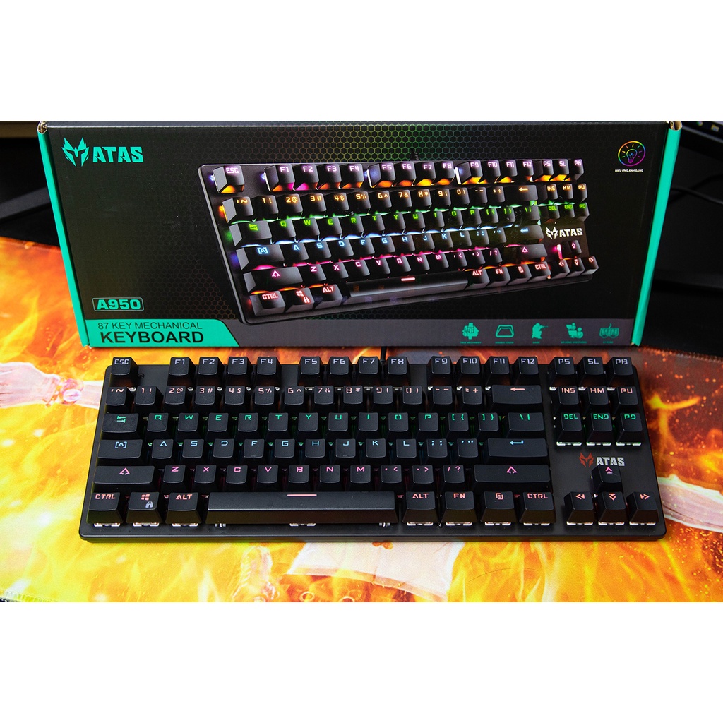 Bàn phím cơ gaming Atas A950 - Blue Switch - LED Rainbow - Chống nước - 87 Key