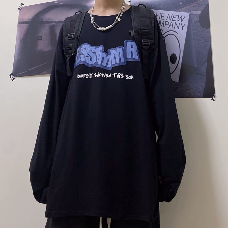 Áo phông tay dài sweater nam nữ unisex form rộng teen cổ tròn oversize cotton giá rẻ basic đen trắng ulzzang BSST