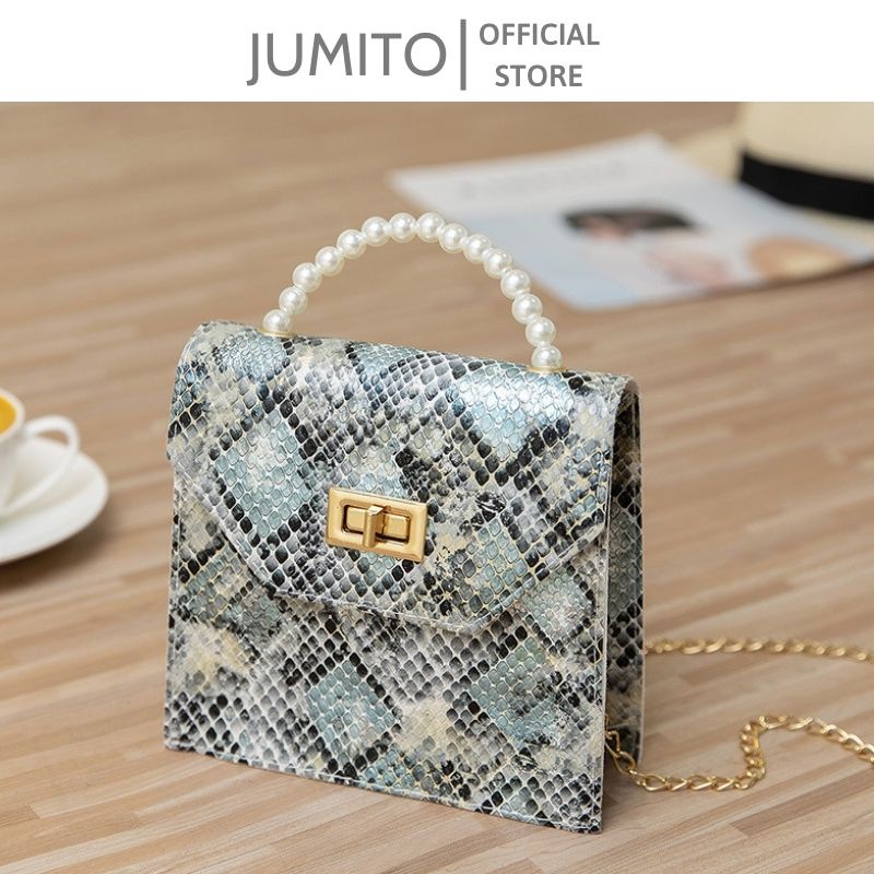 Túi xách nữ da rắn thời trang đeo chéo cầm tay dây ngọc hot hit 2022 JUMITO SA1095