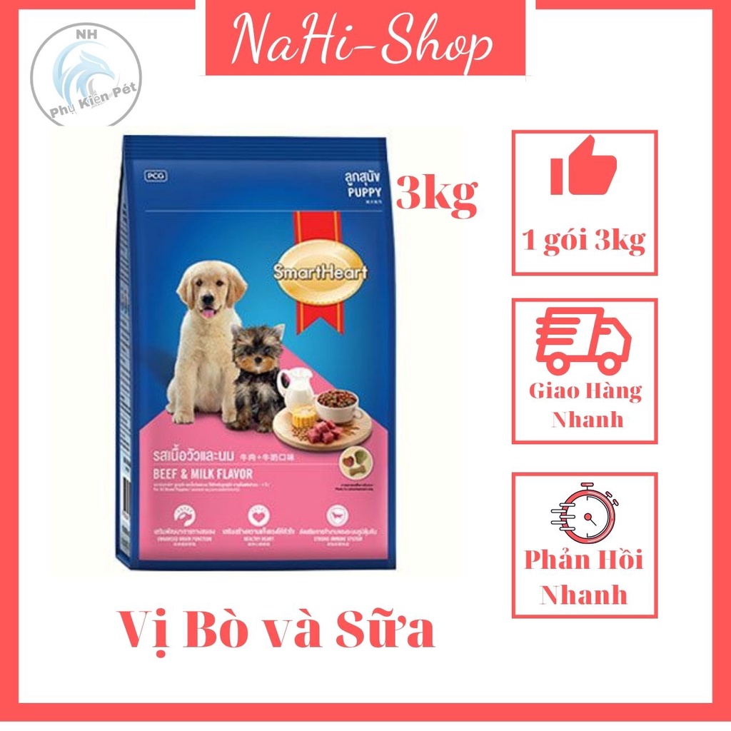 Thức Ăn Cho Chó Con Smartheart 3kg Vị Bò và Sữa - NaHi Shop