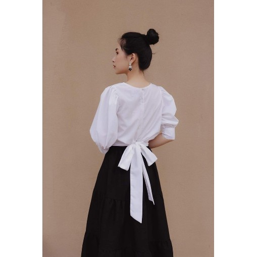 ÁO CỔ TRÒN THẮT NƠ SAU