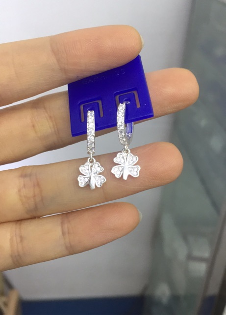 Khuyên tai treo cỏ 4 lá bạc ta đẹp