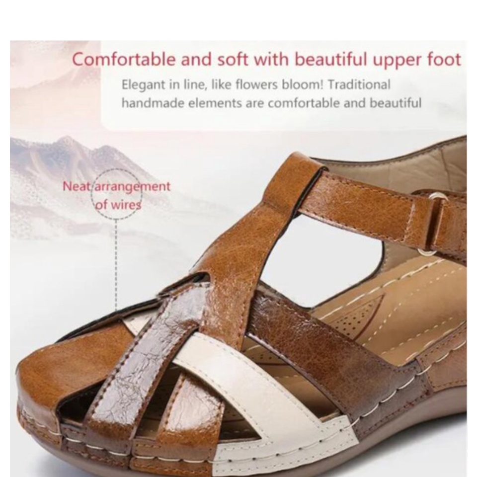 Tikp Giày sandal đế xuồng dày chống trượt phong cách retro thời trang dành cho nữ