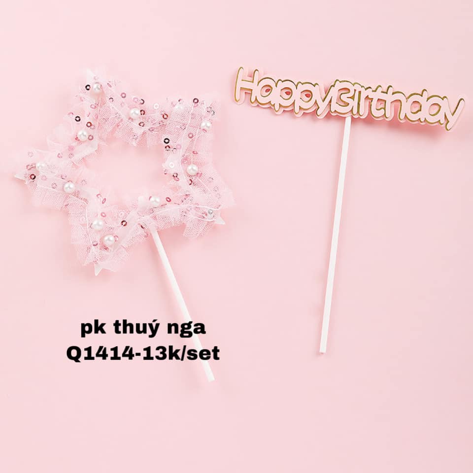 Set ngôi sao gắn hạt ngọc + chữ HPBD