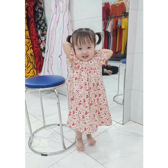 ĐẦM SMOCK ĐÔI MẸ VÀ BÉ HOA NHÍ ĐỎ