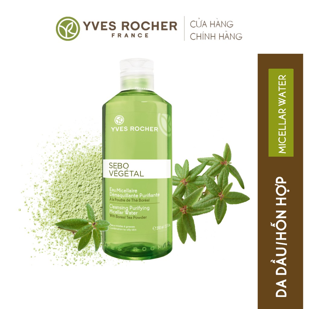 Nước Làm Sạch Yves Rocher Sebo Vegetal Cleansing Purifying Micellar Water 390ml