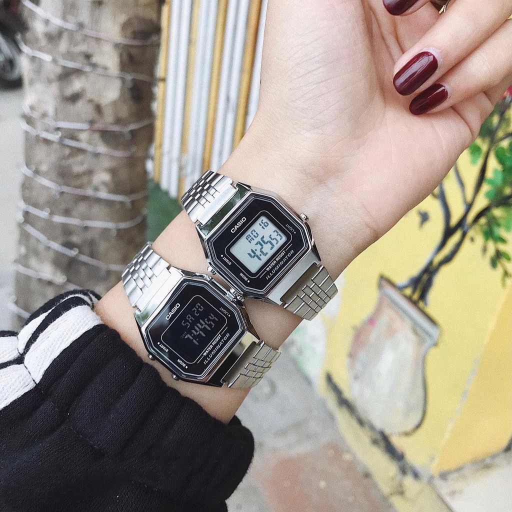 Đồng hồ nữ casio điện tử chính hãng mặt vuông chống nước 3atm , dây kim loại - LA680