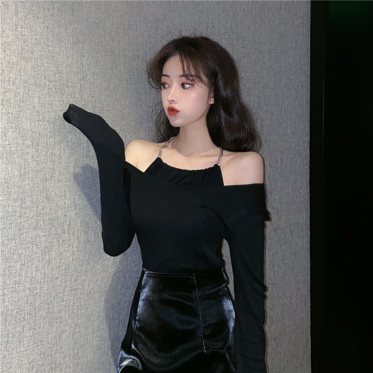 Áo thun COZOKC tay dài trễ vai cổ yếm dáng ôm thời trang quyến rũ cho nữ