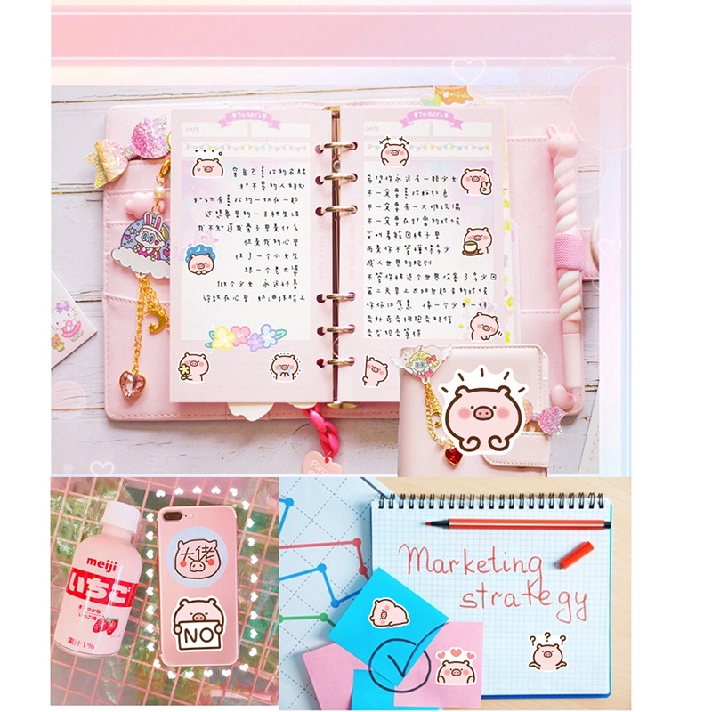 Bộ 40 miếng dán trang trí sổ tay chống thấm nước hình chú heo hoạt hình dành cho trẻ em